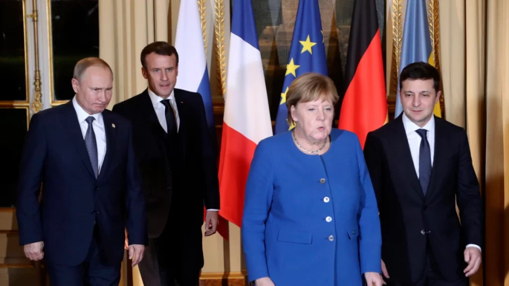 Incontro a Parigi tra Putin, Macron, Merkel e Zelensky nel dicembre 2019. Tentativo d'intesa sul Donbass