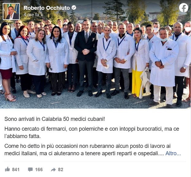Arrivati Cosenza Cinquanta medici cubani assunti convenzione presidente Occhiuto