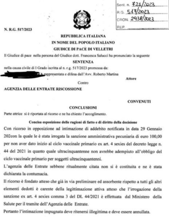 giudice velletri revoca multa over 50