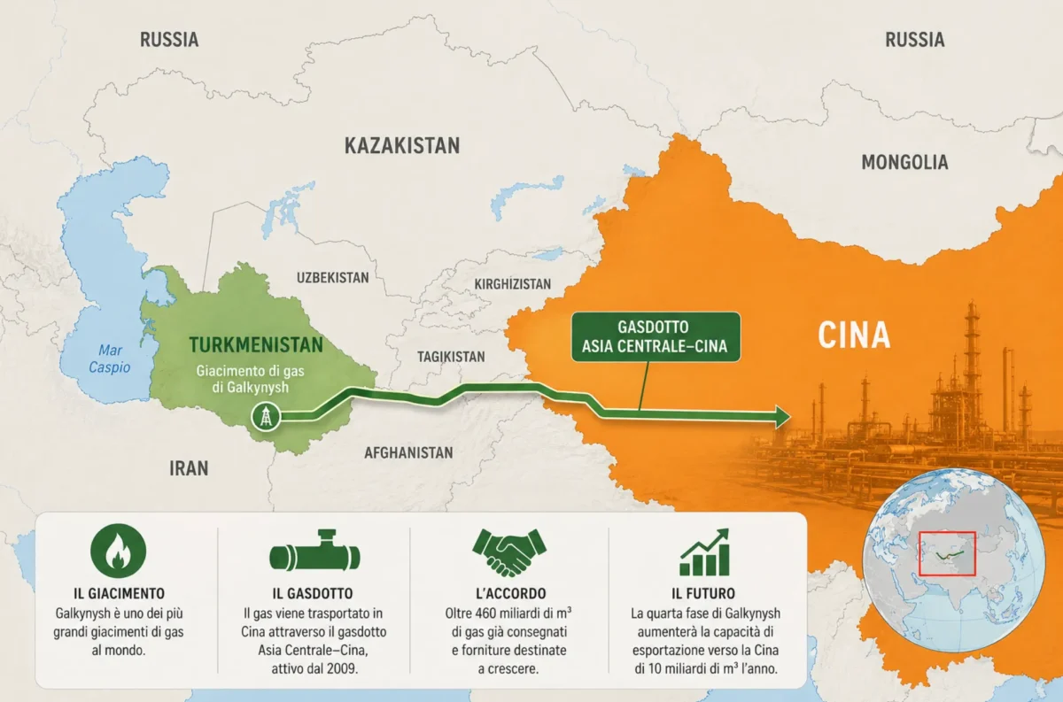 Il Turkmenistan ha le quarte riserve di gas al mondo. Il 90% va in Cina. L'Europa propone un gasdotto attraverso l'Afghanistan: la mappa
